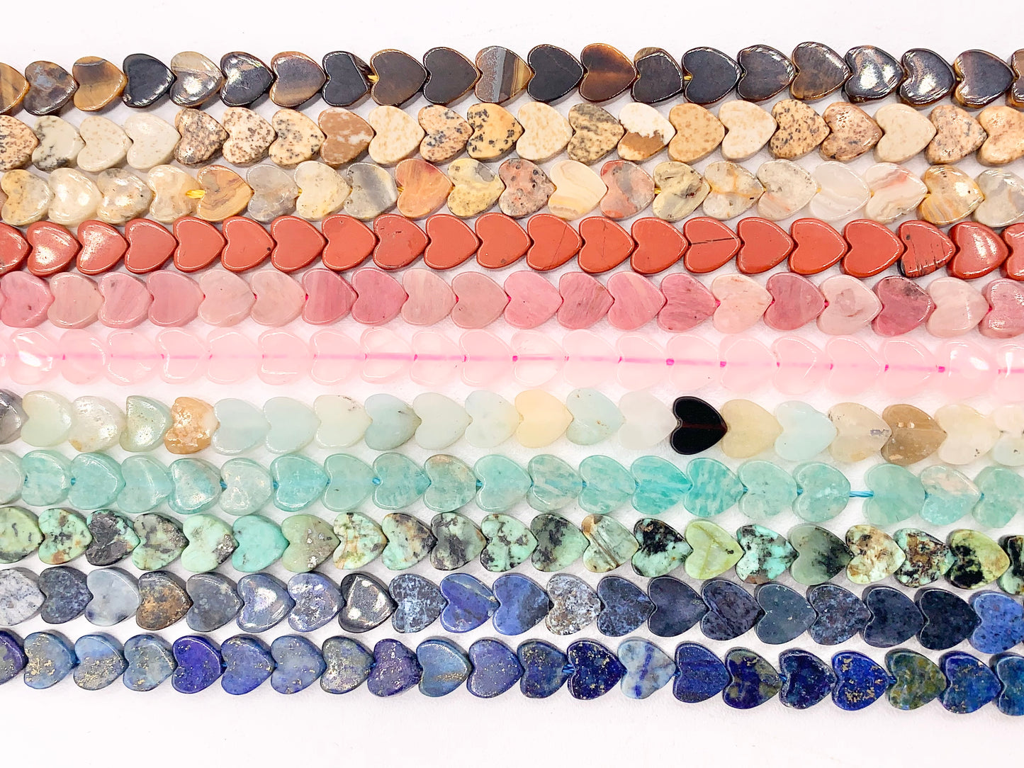6mm Heart Shape Hand Cut Gemstone Beads Valentine's Day Heart Beads 15" Tiger's Eye/Rhodonite/Rose Quartz/Amazonite/Lapis/Agate and More