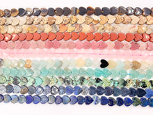 Cargar imagen en el visor de la galería, 6mm Heart Shape Hand Cut Gemstone Beads Valentine's Day Heart Beads 15" Tiger's Eye/Rhodonite/Rose Quartz/Amazonite/Lapis/Agate and More
