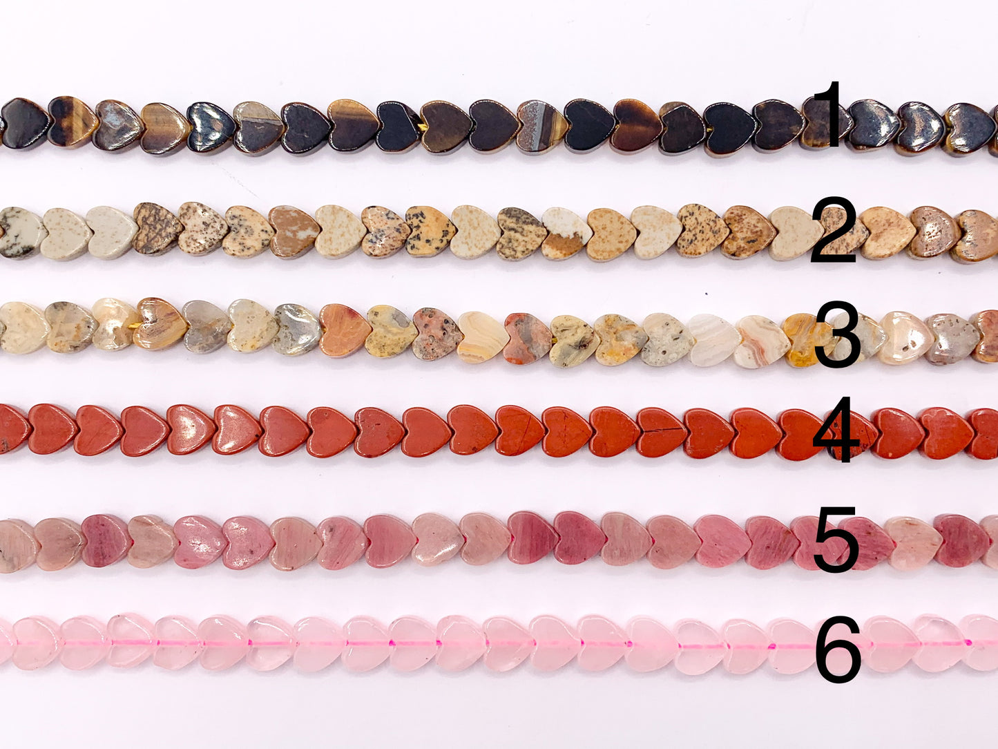 6mm Heart Shape Hand Cut Gemstone Beads Valentine's Day Heart Beads 15" Tiger's Eye/Rhodonite/Rose Quartz/Amazonite/Lapis/Agate and More