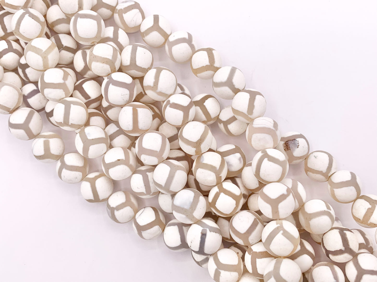 Matte White Tibetan Dzi Agate Round Natural Gemstone Beads 14"