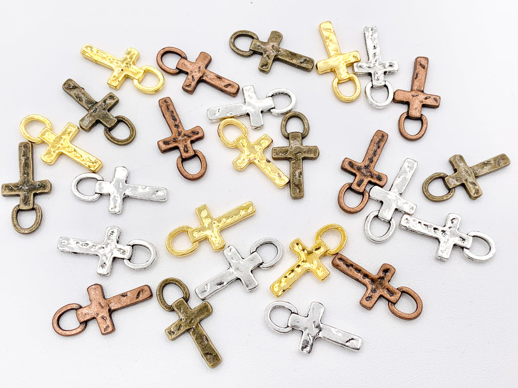 10x20mm Pewter Small Cross Charms Tiny Religious Pendant Bulk Order Gold, Silver, Bronze, Copper