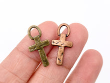 Load image into Gallery viewer, 10x20mm Pewter Small Cross Charms Tiny Religious Pendant Bulk Order Gold, Silver, Bronze, Copper
