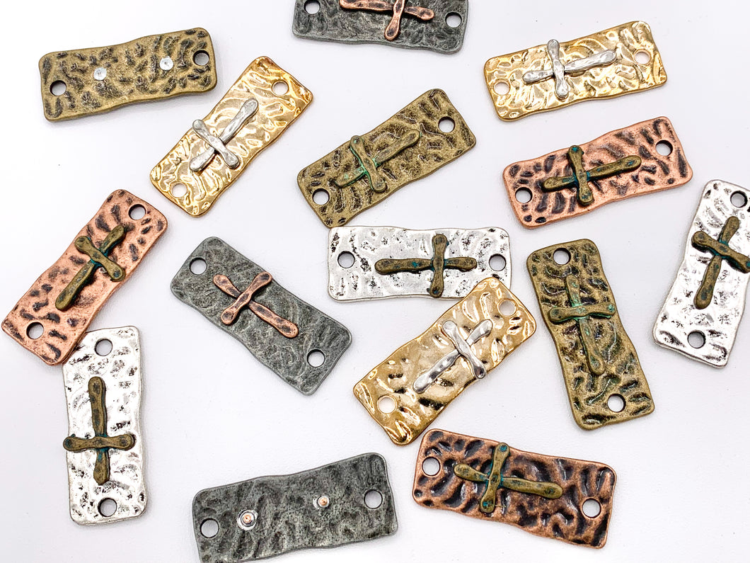 15x37mm Pewter Cross Rectangular Pendants in Gold, Silver, Bronze, Copper, Gunmetal