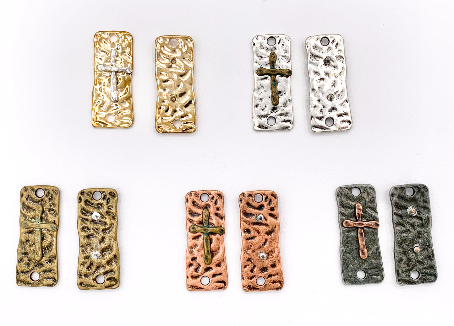 Colgantes rectangulares de cruz de peltre de 15x37 mm en oro, plata, bronce, cobre y bronce de cañón