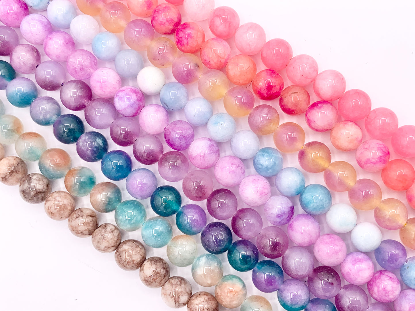 8mm Beautiful Marble Color Dyed Jade Smooth Round Beads | Multicolor Dyed Jade Imitation Stone Beads Around 15" Price Per Strand 9 Colors!