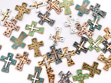 Load image into Gallery viewer, 14x18mm Pewter Small Hammered Cross Charms Religious Pendant in 7 Colors 25 PCS
