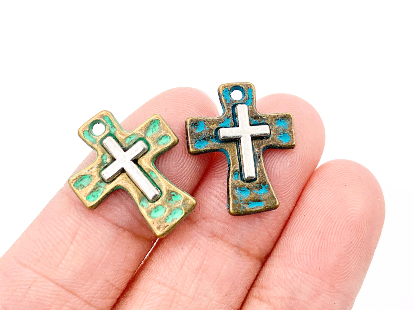 14x18mm Pewter Small Hammered Cross Charms Religious Pendant in 7 Colors 25 PCS