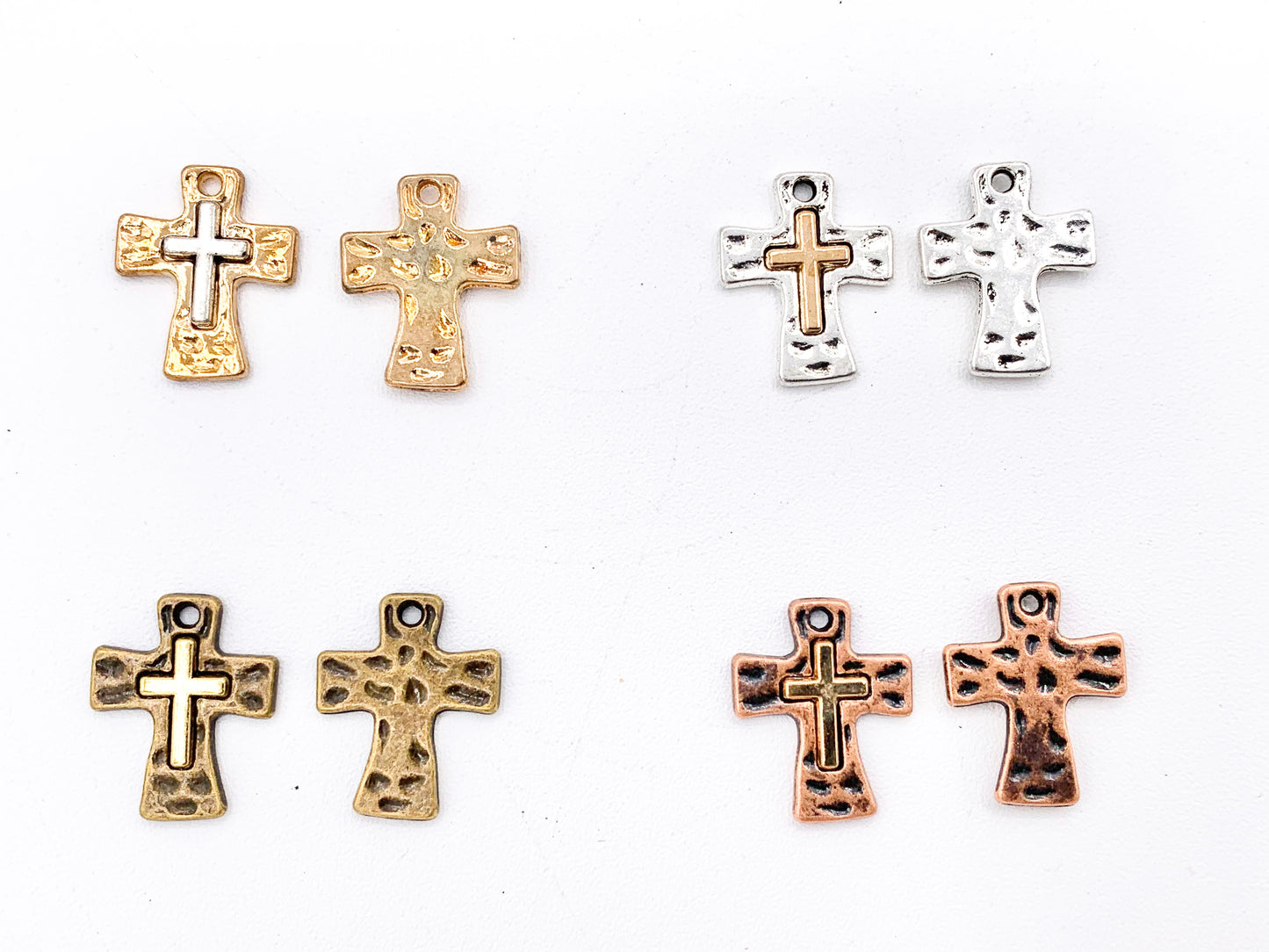 14x18mm Pewter Small Hammered Cross Charms Religious Pendant in 7 Colors 25 PCS