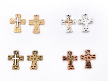 Load image into Gallery viewer, 14x18mm Pewter Small Hammered Cross Charms Religious Pendant in 7 Colors 25 PCS
