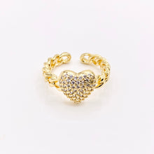 Cargar imagen en el visor de la galería, Statement CZ Cubic Zirconia Puffy Heart Rings in 18K Gold Plated Copper 4 PCS
