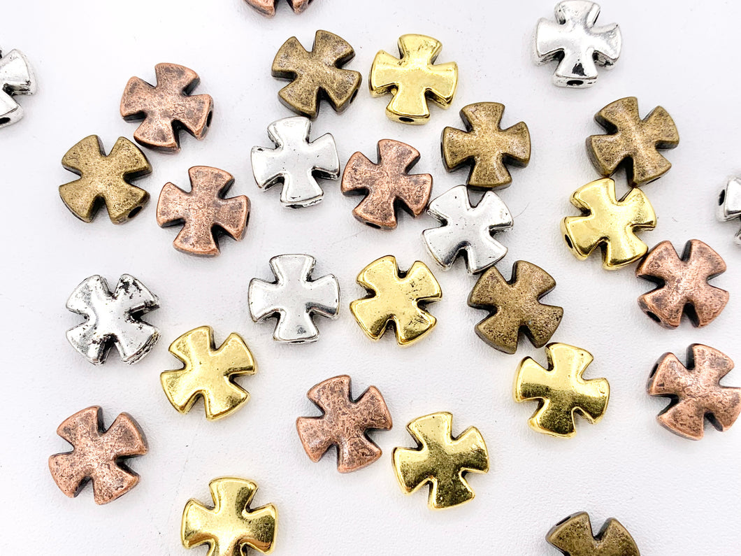 11mm Pewter Small Cross Spacer Beads Tiny Religious Spacers Bulk Order Gold, Silver, Bronze, Copper