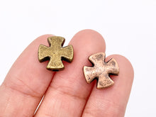 Load image into Gallery viewer, 11mm Pewter Small Cross Spacer Beads Tiny Religious Spacers Bulk Order Gold, Silver, Bronze, Copper
