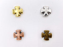 Load image into Gallery viewer, 11mm Pewter Small Cross Spacer Beads Tiny Religious Spacers Bulk Order Gold, Silver, Bronze, Copper
