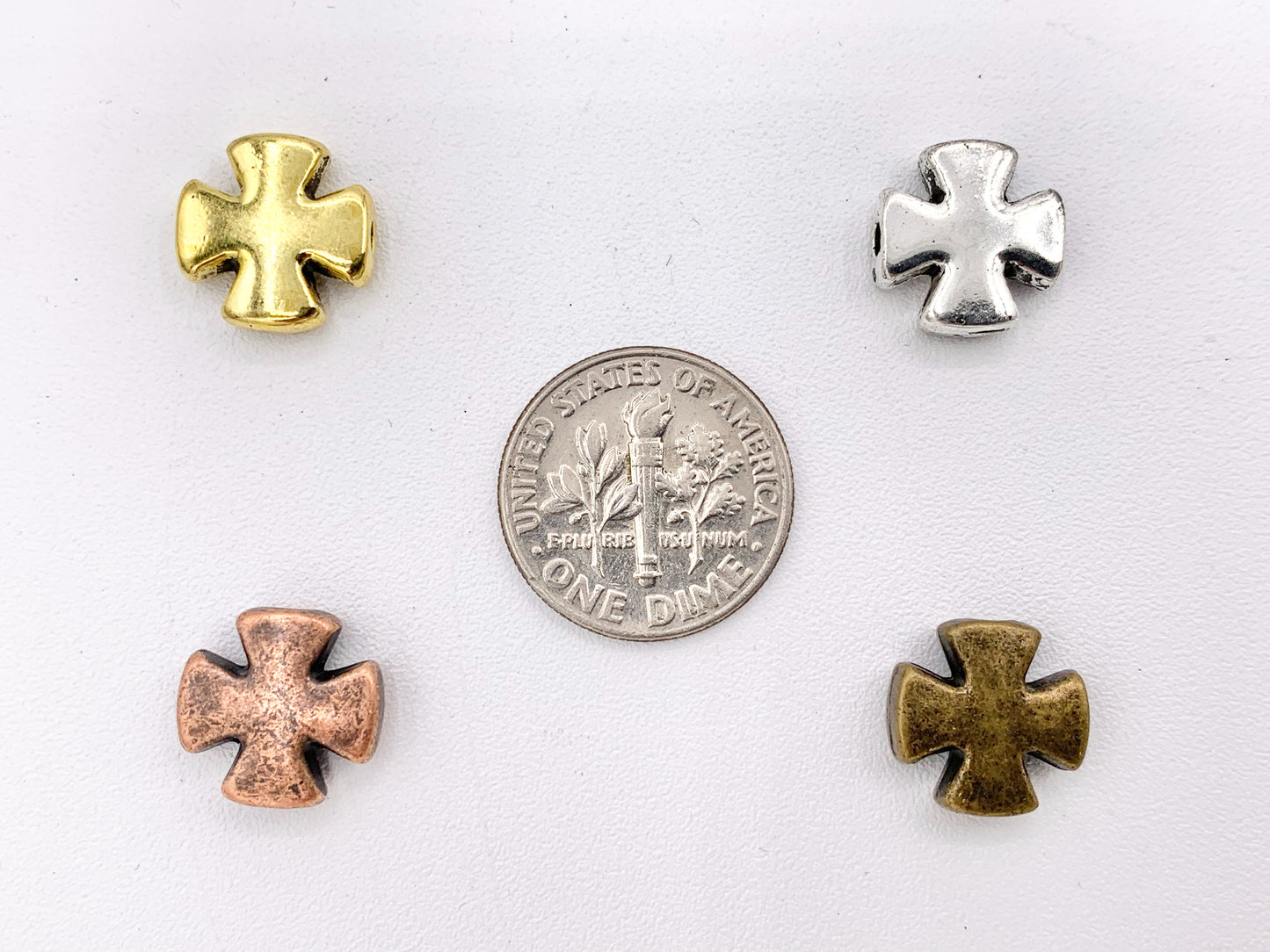 11mm Pewter Small Cross Spacer Beads Tiny Religious Spacers Bulk Order Gold, Silver, Bronze, Copper