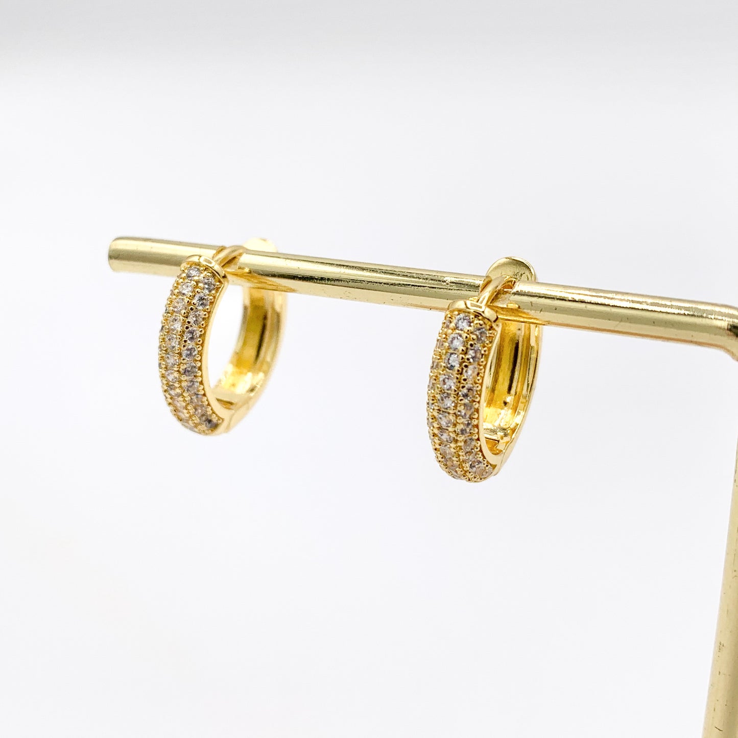 16mm Hoop Huggies Pave Earrings in Real Gold 18K Micro CZ Earring Hoop 5 PAIRS