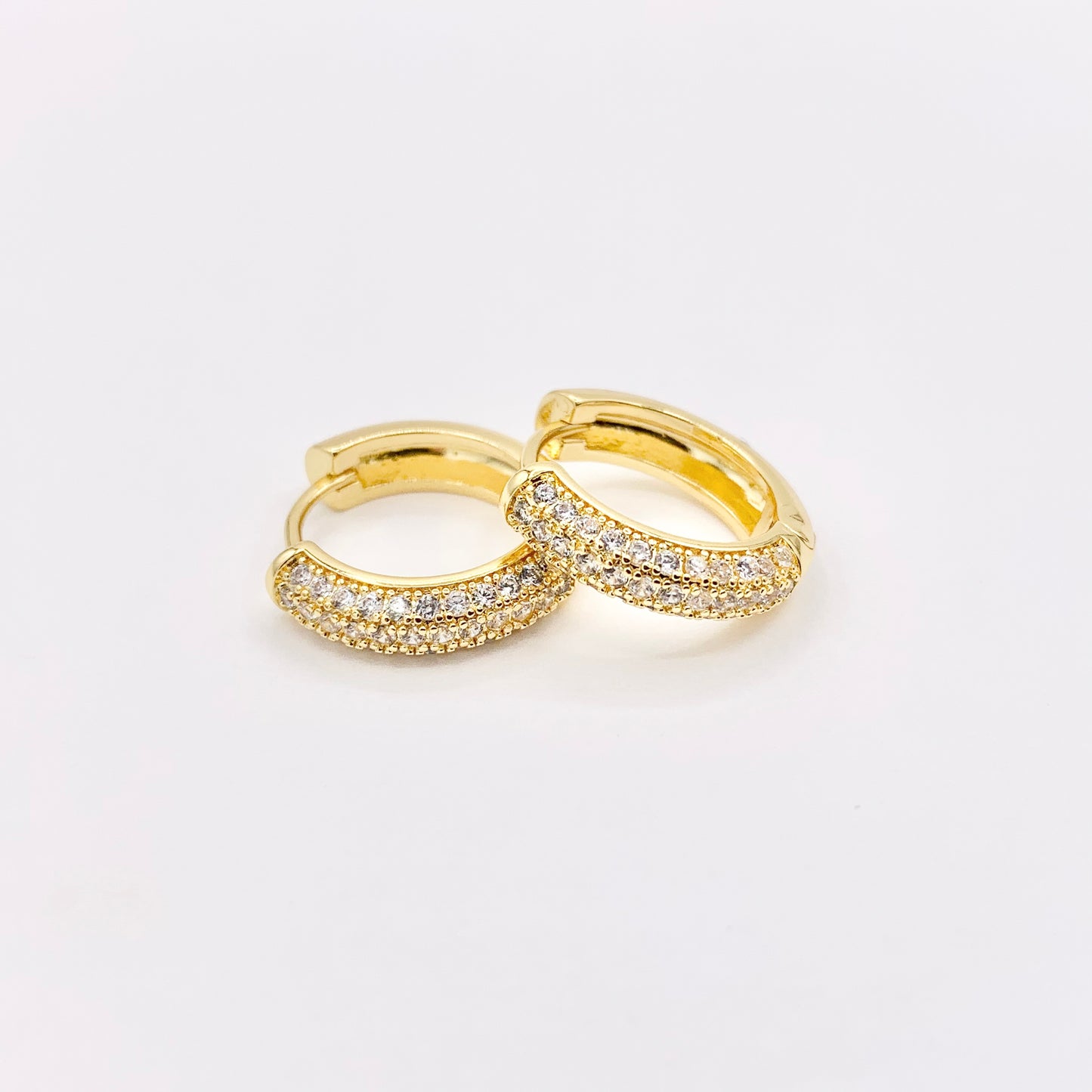 16mm Hoop Huggies Pave Earrings in Real Gold 18K Micro CZ Earring Hoop 5 PAIRS