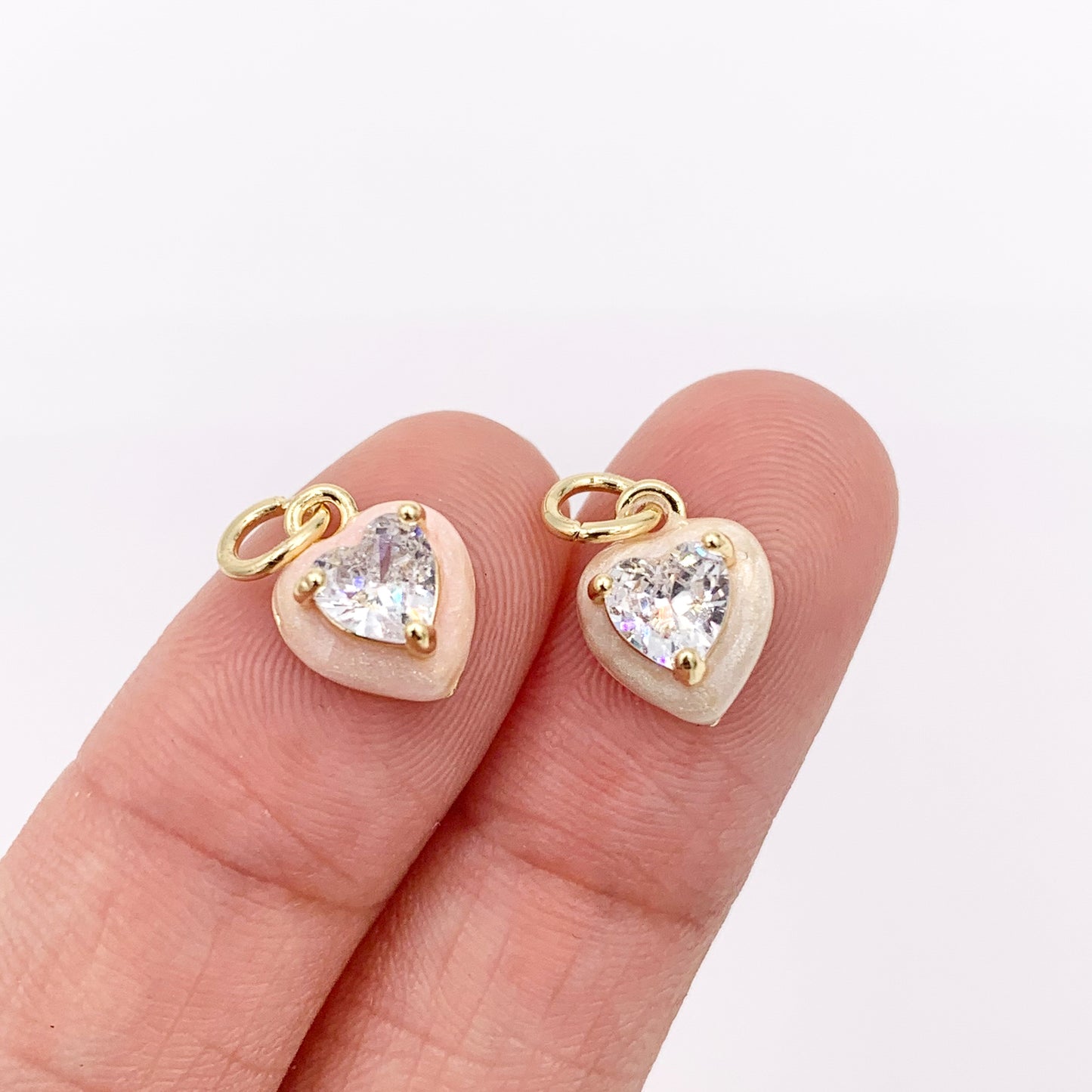 Real Gold 18K Plated Enamel & CZ Pave Tiny Heart Charm Over Copper 10 PCS