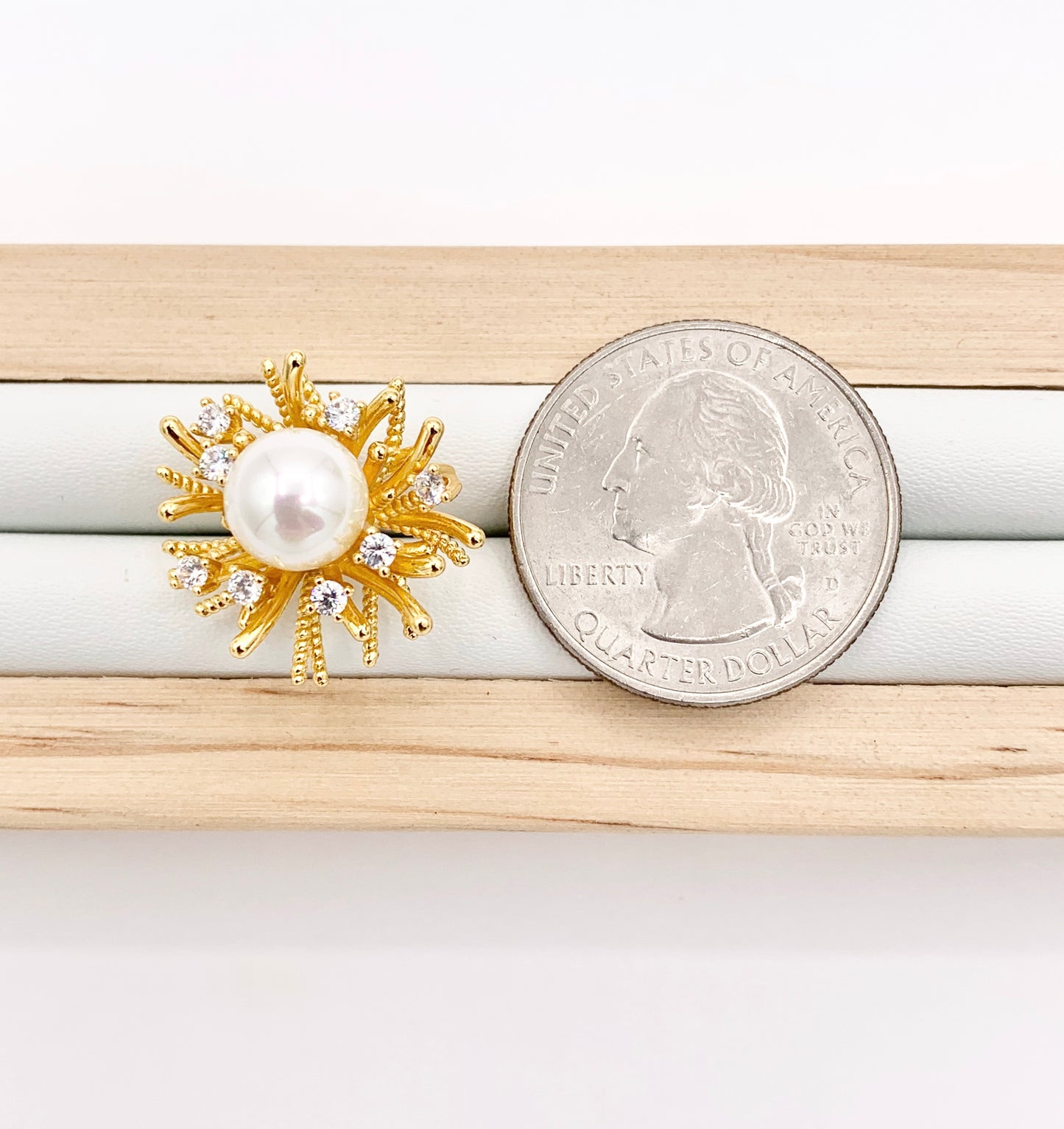 Pretty Unique Pearl Spiky Studs in 18K Gold Plated Copper 3 PAIRS