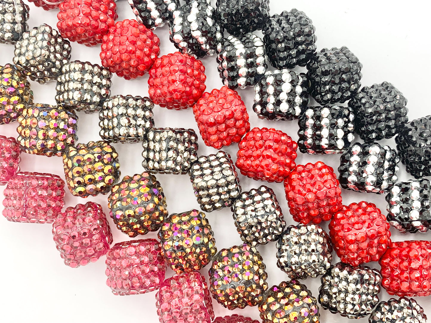 20mm Acrylic Rhinestone Cube Beads Shiny Dice Sparkle Gumball Resin Beads For Jewelry Making 7" |Available in 8 Colors