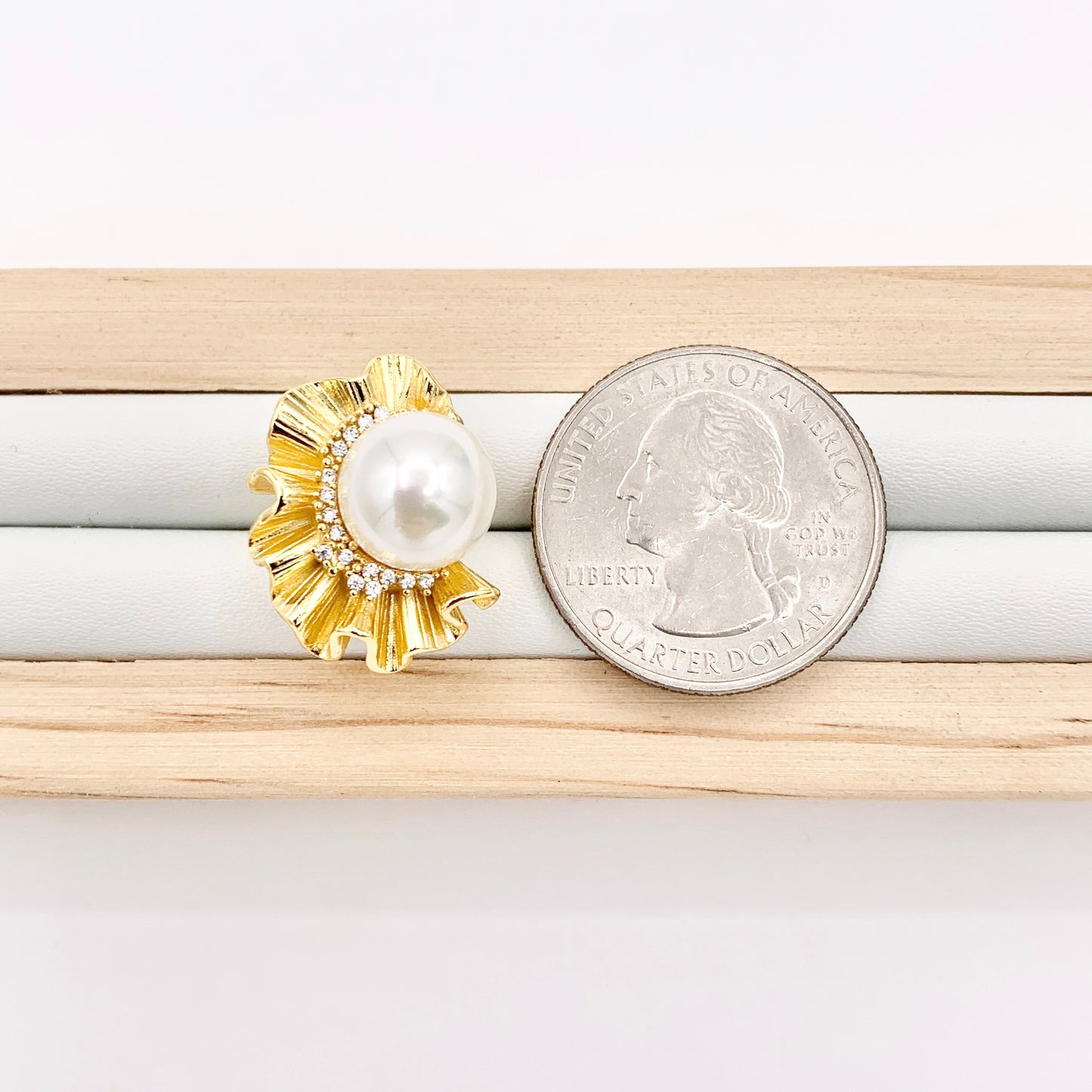 Shell Pearl Earrings Real Gold 18K Plated Copper CZ Pave Earring 3 PAIRS