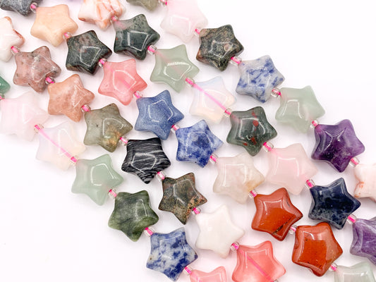 15mm Puffy Star Shape Assorted Stone Beads 16" Price 1 Strand