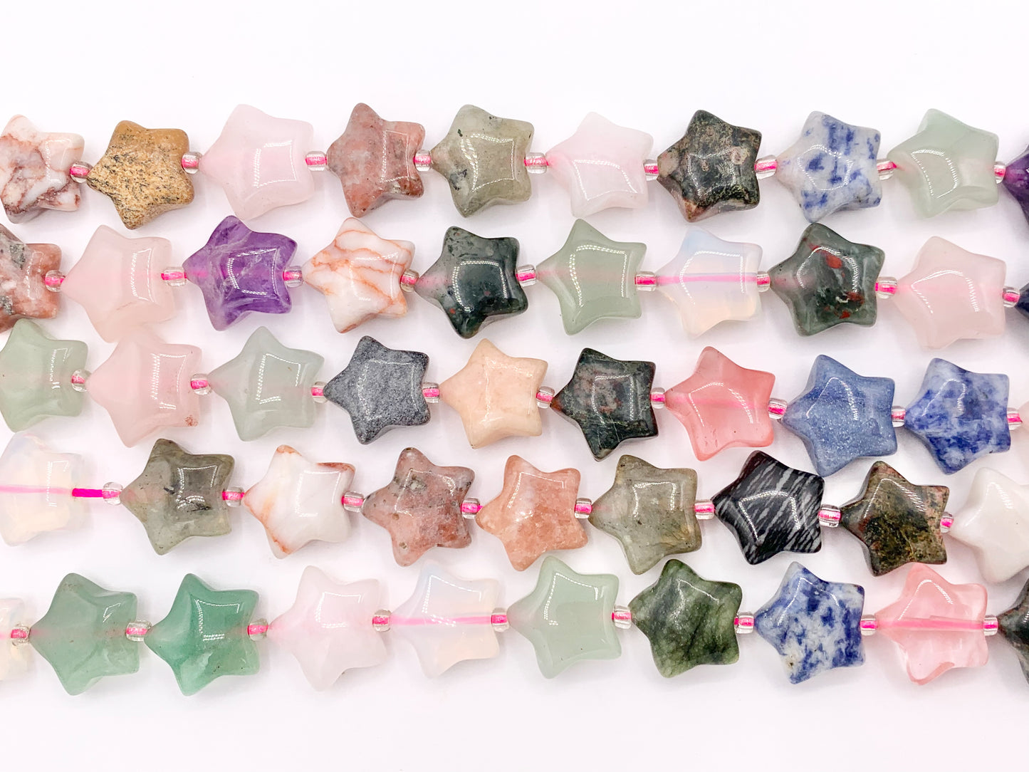 15mm Puffy Star Shape Assorted Stone Beads 16" Price 1 Strand