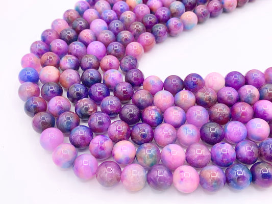 Marble Purple Dyed Malaysian Jade Round Smooth Shiny Natural Stone Beads Beautiful Mixed Purple Color Beads 6mm 8mm 10mm 12mm Around 15" (Copy)