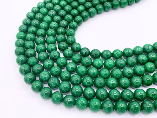 Dark Green Dyed Malaysian Jade Round Smooth Shiny Natural Stone Beads Beautiful Green Color Beads 6mm 8mm 10mm 12mm Around 15"