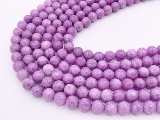 Lilac Purple Dyed Malaysian Jade Round Smooth Shiny Natural Stone Beads Beautiful Purple Color Beads 6mm 8mm 10mm 12mm Around 15"