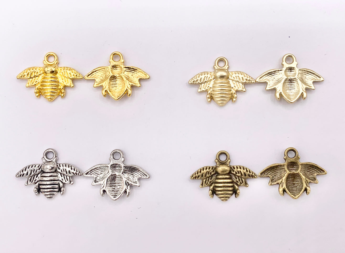 21x16mm Pewter Bumble Bee Carved Pendants Cute Animal One Sided Charms Bulk Order in Gold, Matte Gold, Silver, Brass