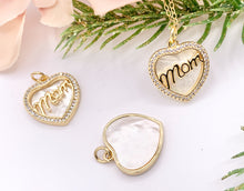 Load image into Gallery viewer, Mother of Pearl CZ Pave Heart Pendant with MOM Letters Charm in Real Gold 18K Plated Over Brass 5 PCS
