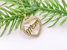 Load image into Gallery viewer, Mother of Pearl CZ Pave Heart Pendant with MOM Letters Charm in Real Gold 18K Plated Over Brass 5 PCS
