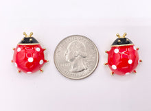 Load image into Gallery viewer, Cute Red Enamel Ladybug Charms 3D Puffy Charms in 18K Gold Plated Over Copper 5 PCS
