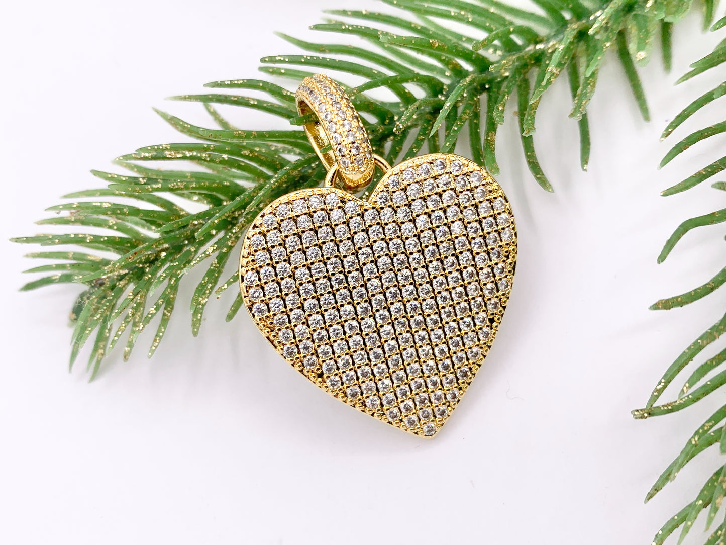 Large Heart CZ Pave Pendant Real Gold 18K Plated Micro CZ Cubic Zirconia Over Brass | Valentine's Day Gift Idea | Gifts for Her 3 PCS