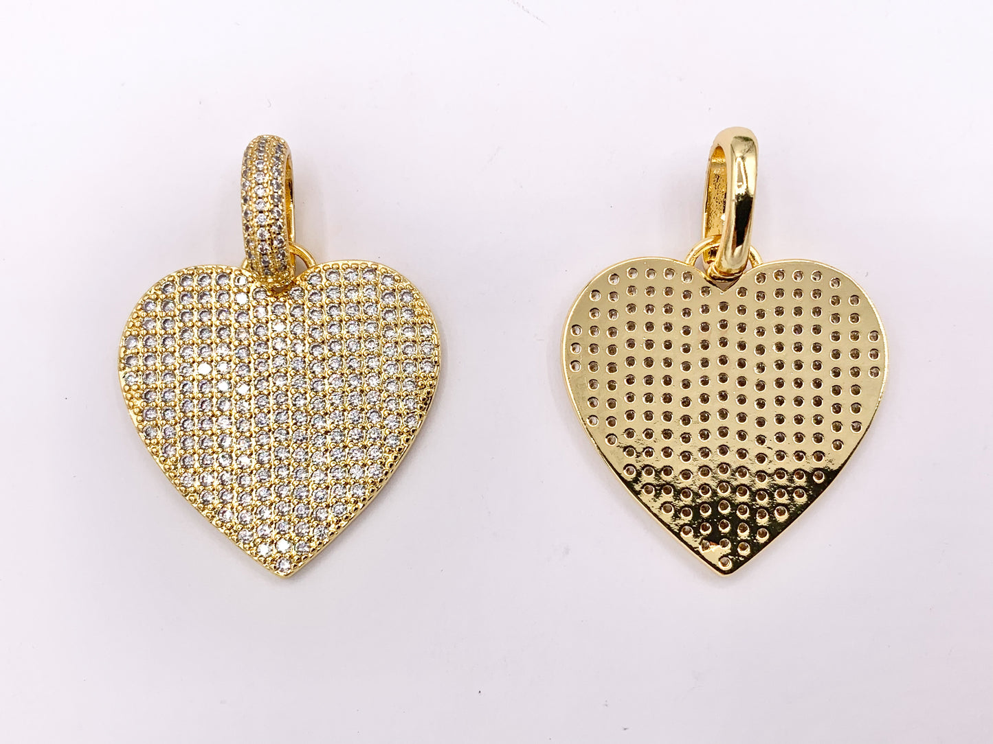 Large Heart CZ Pave Pendant Real Gold 18K Plated Micro CZ Cubic Zirconia Over Brass | Valentine's Day Gift Idea | Gifts for Her 3 PCS