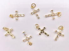 Load image into Gallery viewer, Cute Tiny Cross Charm Religious Charms in Real Gold 18K Plated Micro CZ Pave Over Brass 10 PCS
