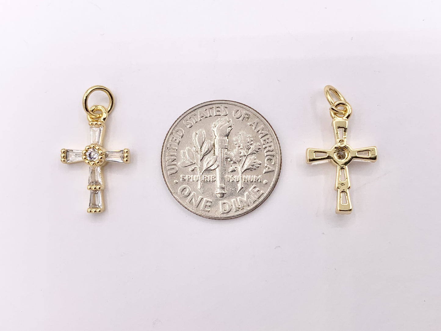 Cute Tiny Cross Charm Religious Charms in Real Gold 18K Plated Micro CZ Pave Over Brass 10 PCS