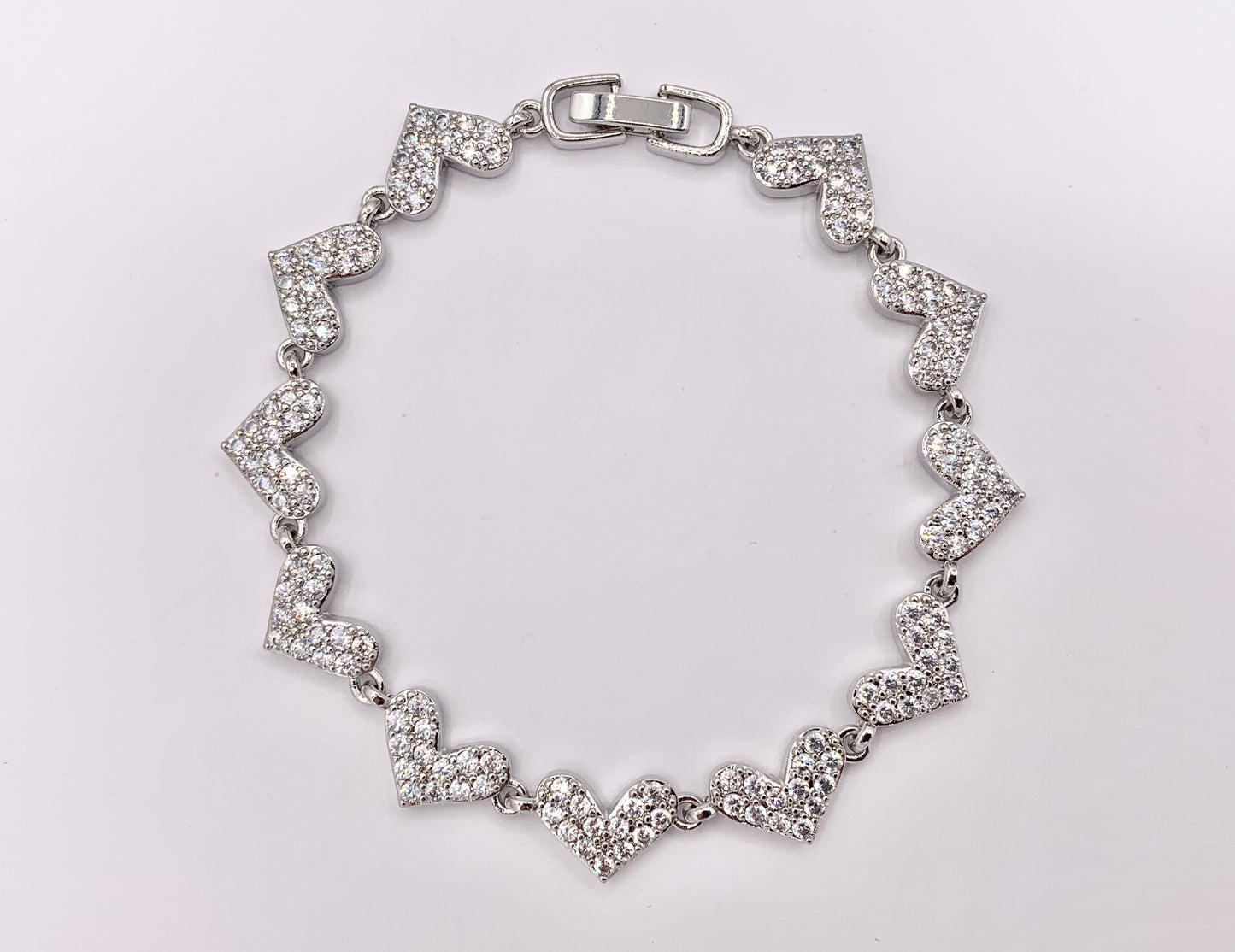 7" Delicate 18K Gold/Silver Plated Dainty Minimalist Fancy Heart Rhinestone Chain Bracelet 2 PCS