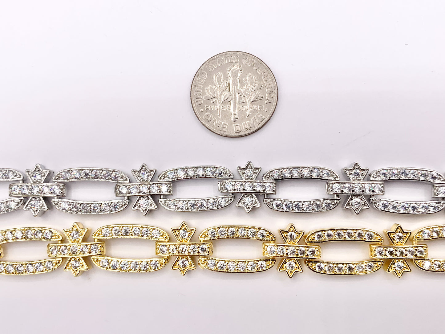 7" Delicate 18K Gold/Silver Plated Dainty Minimalist Fancy Oval Link Rhinestone Chain Bracelet 2 PCS