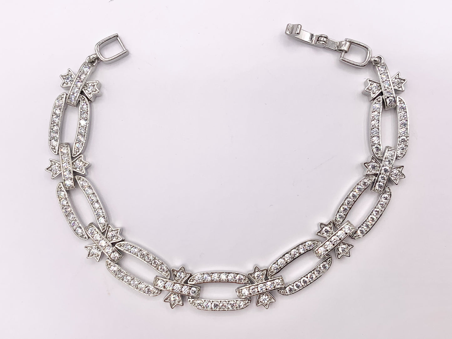 7" Delicate 18K Gold/Silver Plated Dainty Minimalist Fancy Oval Link Rhinestone Chain Bracelet 2 PCS