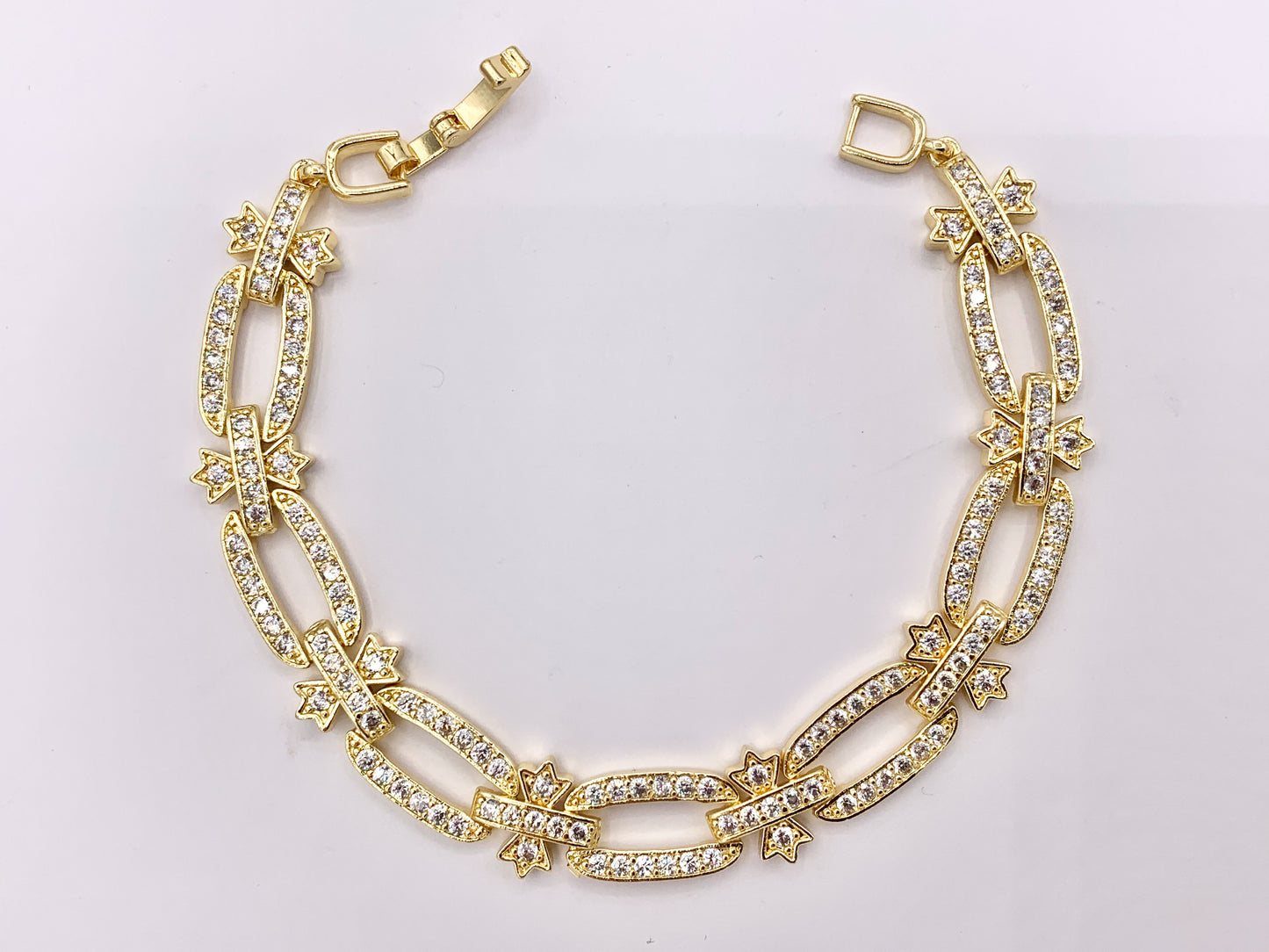 7" Delicate 18K Gold/Silver Plated Dainty Minimalist Fancy Oval Link Rhinestone Chain Bracelet 2 PCS