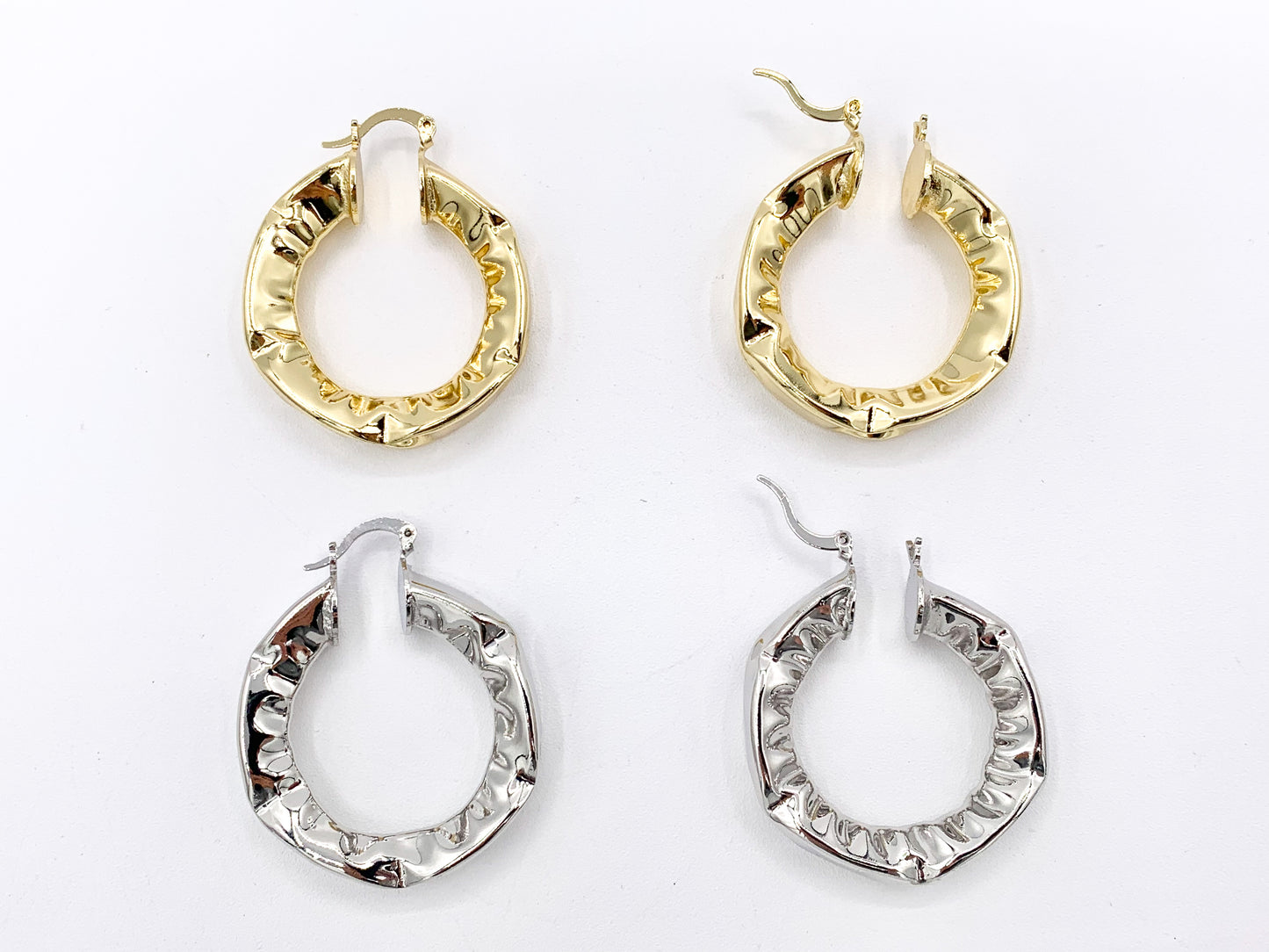 Large Chunky Statement Hoops Light Weight Minimalist Earring Latch Back Hoops in 18K Gold or Silver Plated Copper 3 PAIRS