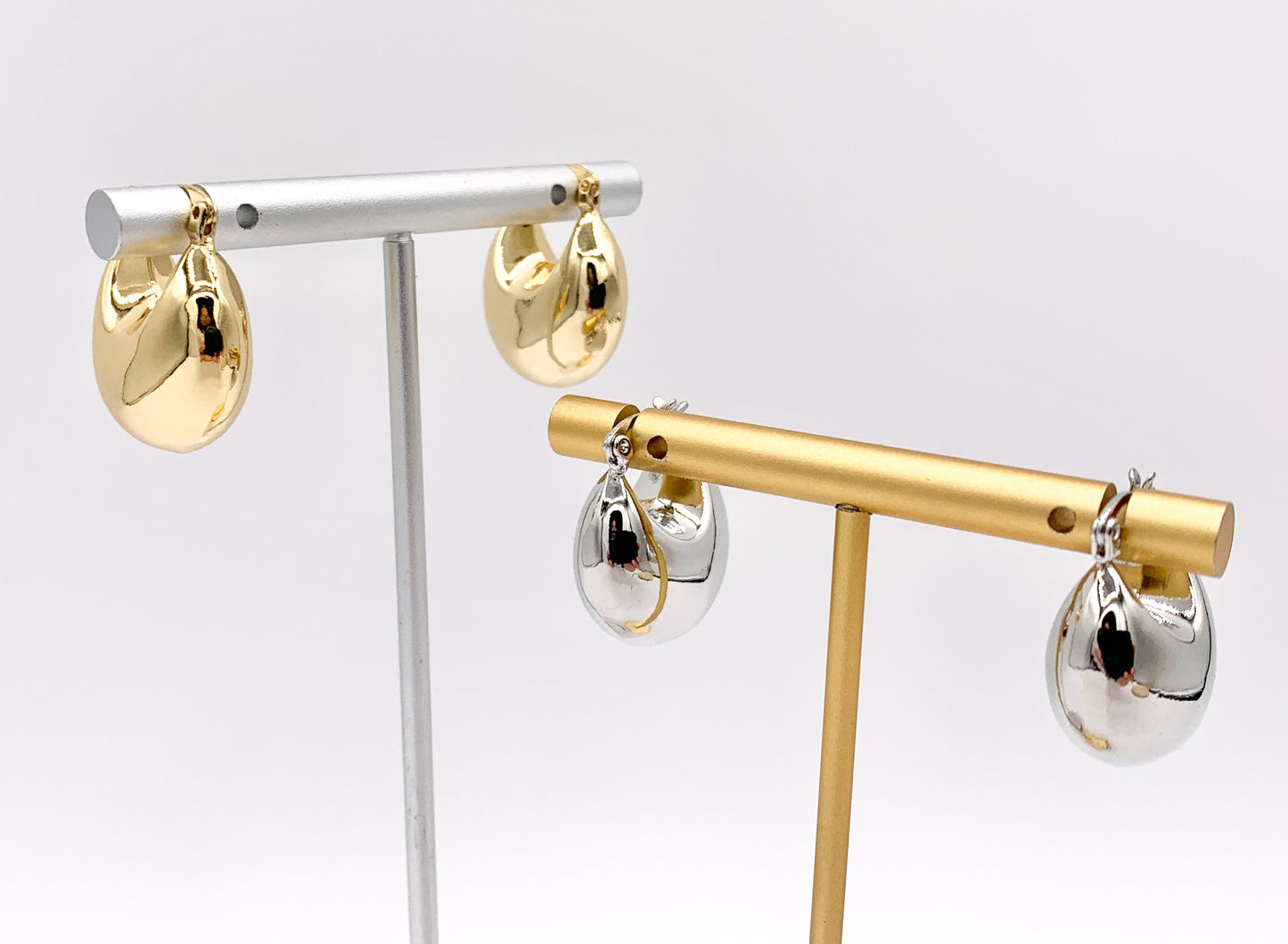 Puffy Latch Back 20mm Small Hoops in 18K Gold or Silver Plated Copper 3 PAIRS
