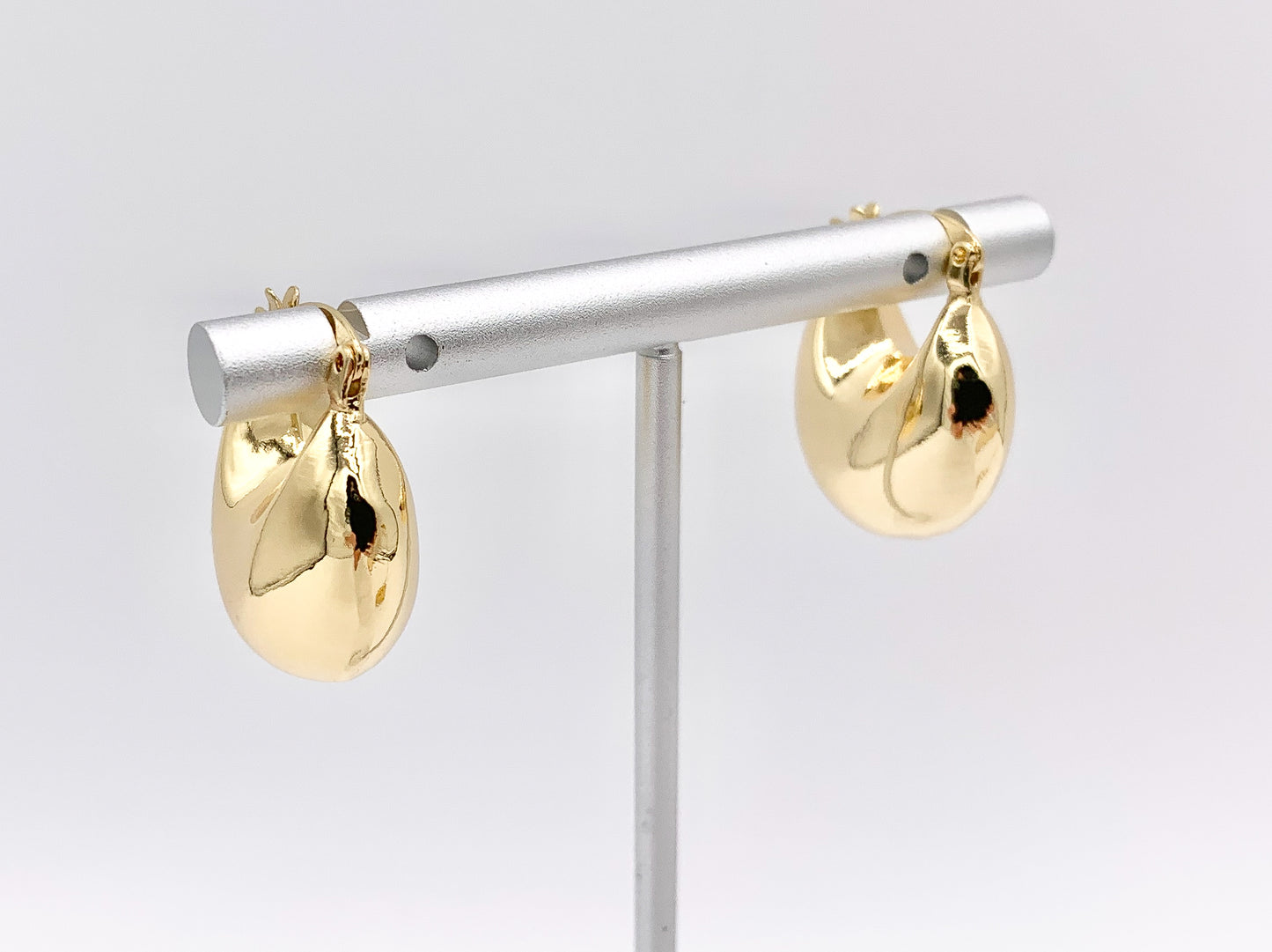 Puffy Latch Back 20mm Small Hoops in 18K Gold or Silver Plated Copper 3 PAIRS