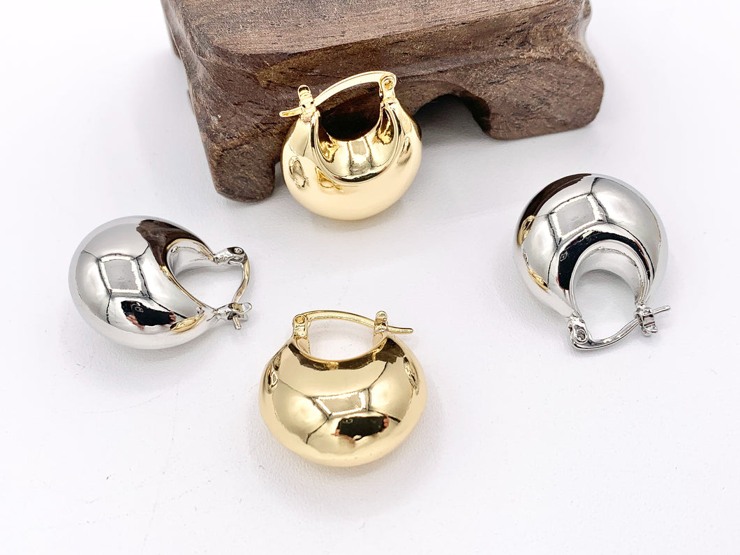 Aros pequeños Puffy Latch Back de 20 mm en cobre chapado en oro o plata de 18 quilates 3 PARES