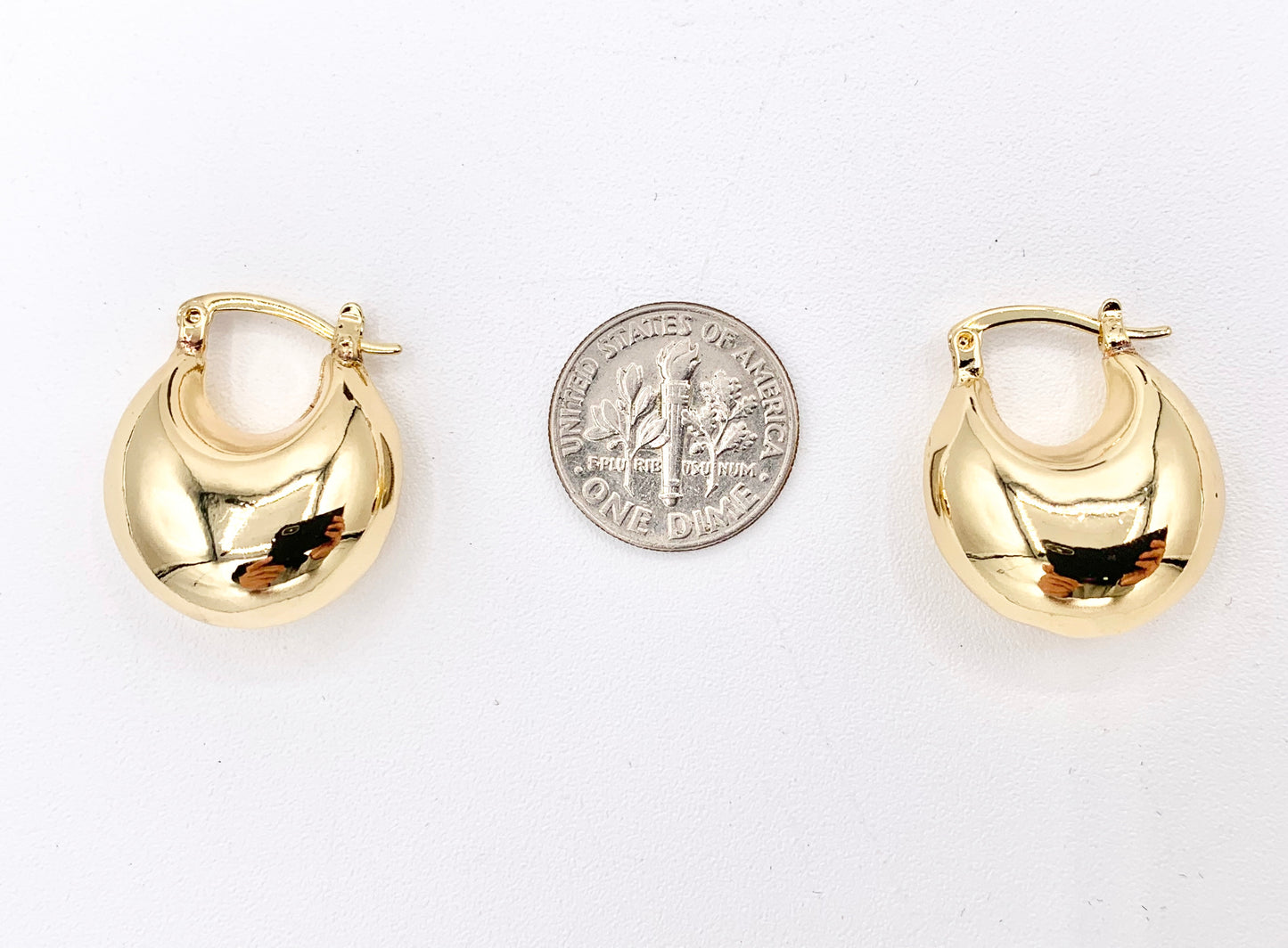 Puffy Latch Back 20mm Small Hoops in 18K Gold or Silver Plated Copper 3 PAIRS