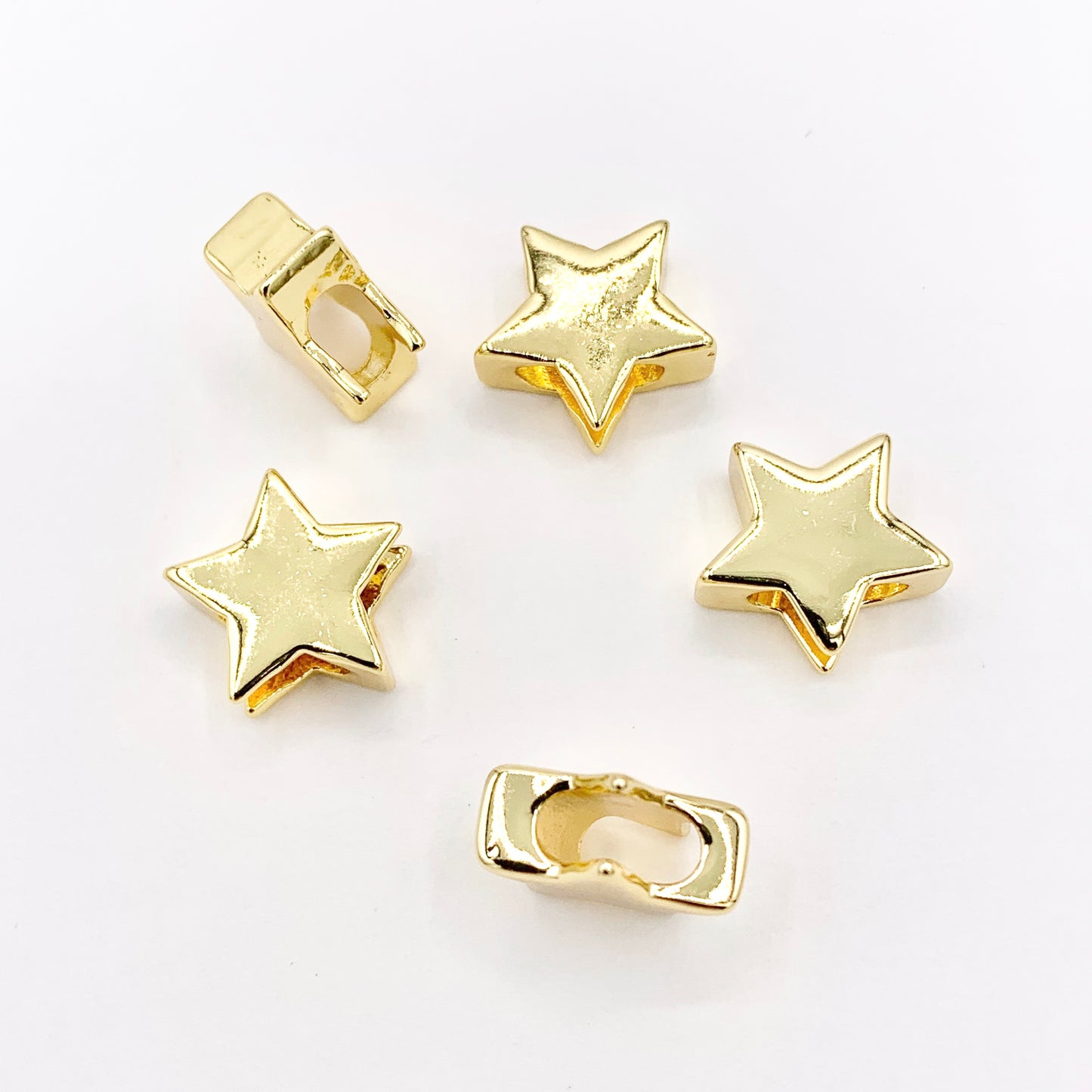 Plain Heart/Star Slider Charms in 18K Gold plated Copper 10 PCS