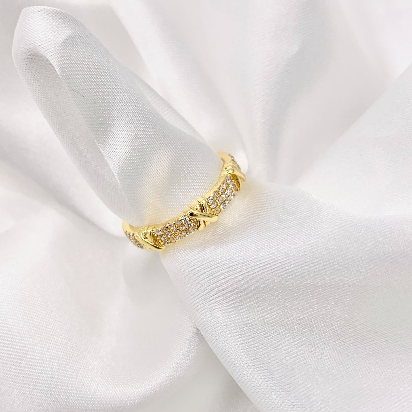 Simple Cubic Zirconia Ring in 18K Gold Plated Adjustable Ring 4 PCS