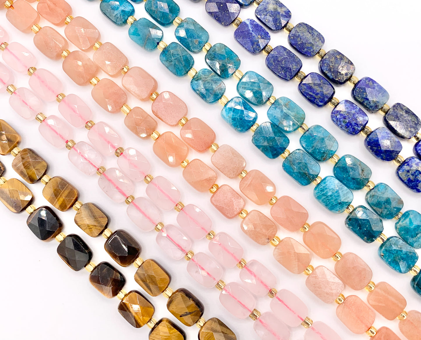 8x10mm Rectangle Shape Rose Quartz/ Tiger's Eye/ Apatite/ Lapis/ Pink Moonstone Flat Beads 14-15" Price 1 Strand