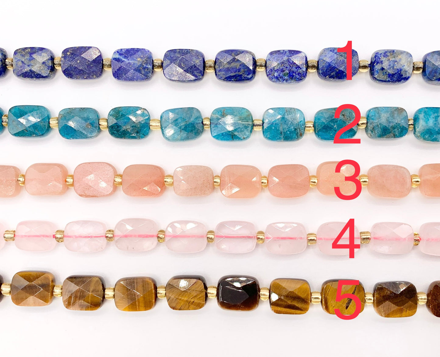 8x10mm Rectangle Shape Rose Quartz/ Tiger's Eye/ Apatite/ Lapis/ Pink Moonstone Flat Beads 14-15" Price 1 Strand